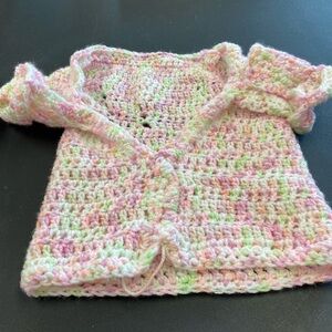 Handmade Crochet Baby Cardigan - Pink and Green